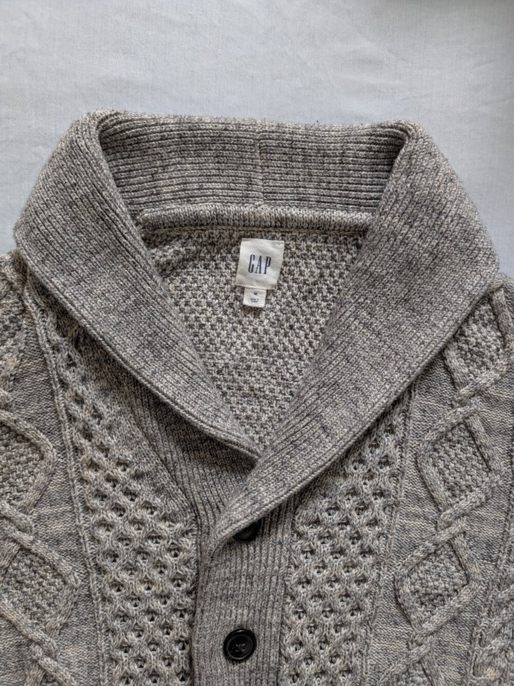 GAP - Grey Cable Knit Cotton Shawl-Collar Cardigan - Size M - Picture 3 of 6